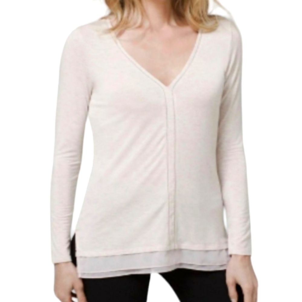 WHITE HOUSE BLACK MARKET LS BALL CHAIN V-NECK LONG SLEEVE TOP SZ. XL